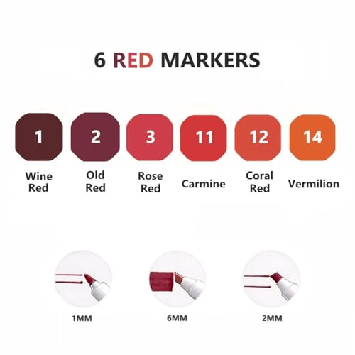 6 Colors Red Rose Flower Colors Alcohol Markers Set (6 Count)
