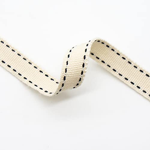 Ivory Cotton Black Stitched Ribbon 3 (30 Foot)