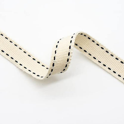 Ivory Cotton Black Stitched Ribbon 3 (30 Foot)