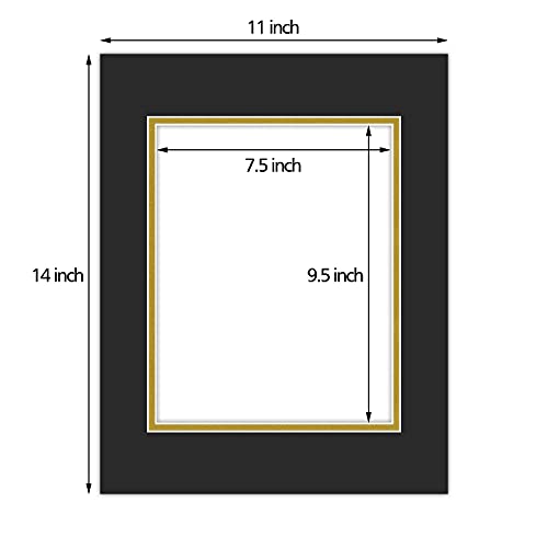 5 Pack Double mat 11x14 For 8x10 Photo Black Over Gold (5 Count)