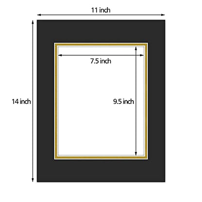 5 Pack Double mat 11x14 For 8x10 Photo Black Over Gold (5 Count)