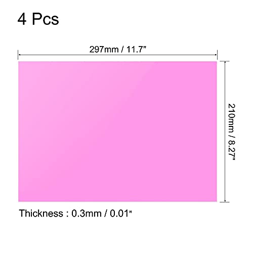 4Pcs A4 Gel Light Lighting Filter Overlay Transparent Color Correction Plastic Vinyl PVC Sheets Photography Television Pink (4 Count)