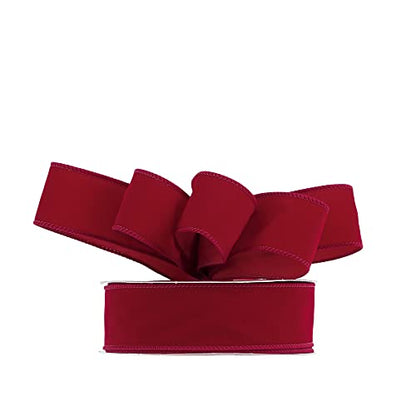 Red 1.5 Inch Velvet Wired Ribbon 25 Yards Dark Red Velvet Ribbons Spool Velvet Christmas Ribbons Red Velvet Wired Ribbon for Christmas Tree (75 Foot)