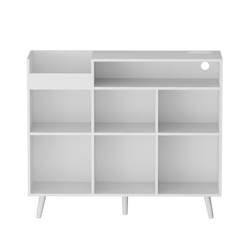 Large Record Player Stand with Vinyl Storage Cabinet