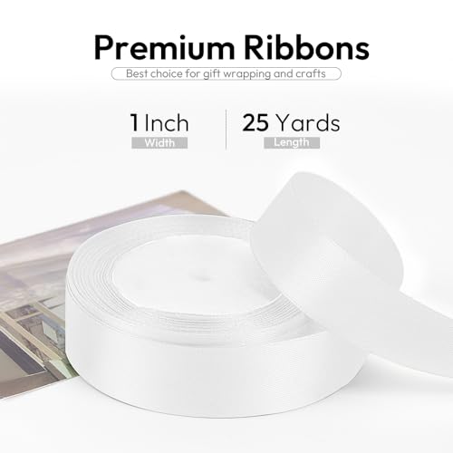 1 Inch 25 Yards Satin Ribbon White