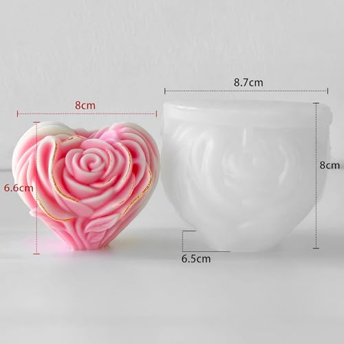 Round Rose Flower Heart Cylinder Candle & Resin Mold