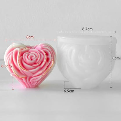Round Rose Flower Heart Cylinder Candle & Resin Mold