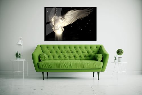 White Owl Tempered Glass Wall Art Painting for Living Room
