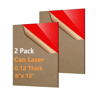 2 Pcs Red Acrylic Sheets for Laser Cutting Thick 3mm 8x12x1