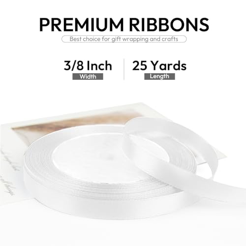 3 8 Inch 25 Yards Satin Ribbon White