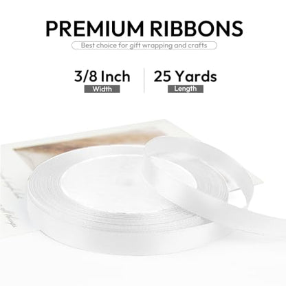 3 8 Inch 25 Yards Satin Ribbon White