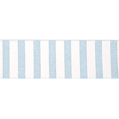 Blue White Stripe Ribbon 2.5 Inch Light Blue Wired Ribbon for Baby Boy Wreath (30 Foot)