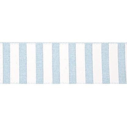 Blue White Stripe Ribbon 2.5 Inch Light Blue Wired Ribbon for Baby Boy Wreath (30 Foot)
