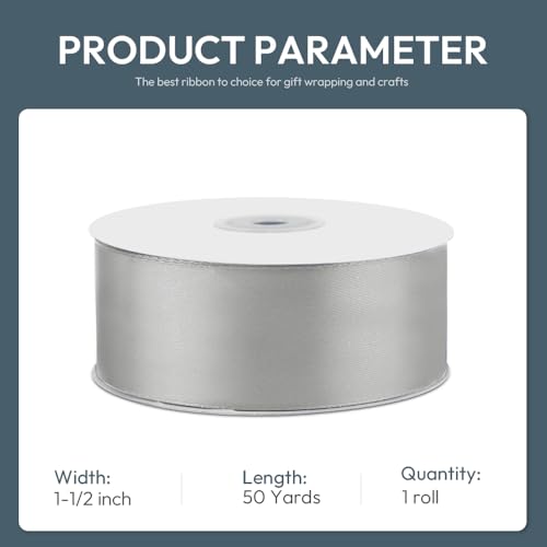 1-1/2" x 50 Yards Silvery Satin Ribbon Crafts Gift Wrapping