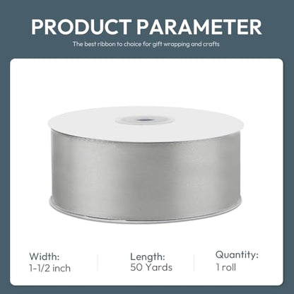 1-1/2" x 50 Yards Silvery Satin Ribbon Crafts Gift Wrapping
