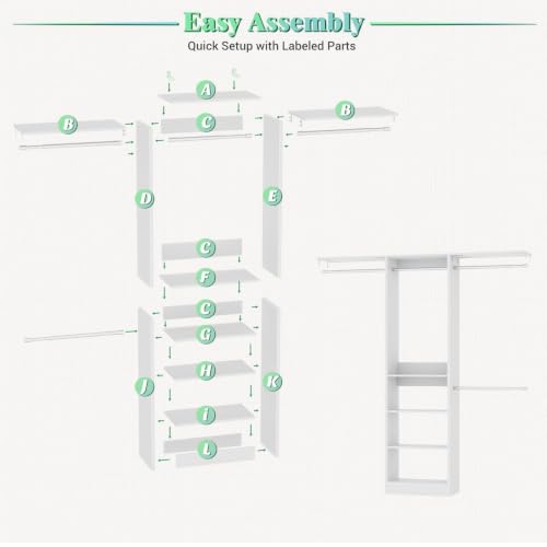 4FT Small Closet Organizer System with 4 Hanging Rods & 3 Shelves