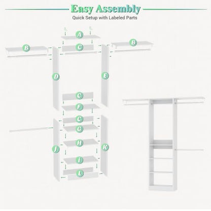 4FT Small Closet Organizer System with 4 Hanging Rods & 3 Shelves