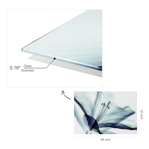 TMP-EAD4157-3248 Amaryllis Frameless Tempered Glass Blue Flower Panel Graphic Wall Art, 48" x 32" x 0.2"