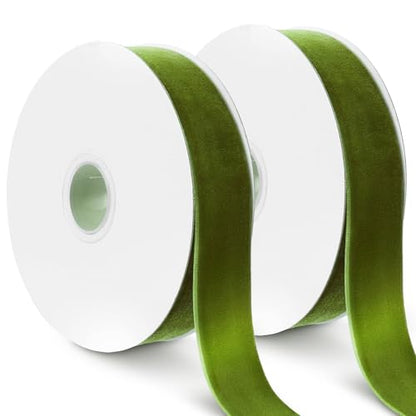 20yd 1" Mousse Green Velvet Ribbon Single Faced for Crafts (2 Count)