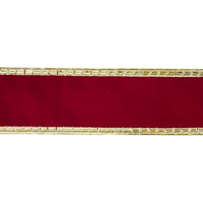 Burgundy Velvet Ribbon 2.5 Inch Dark Red Christmas Ribbon 10 Yards Maroon Velvet Wired Ribbons with Gold Greek Key Edge Burgundy Ribbons for Christmas Tree Decoration (30 Foot)