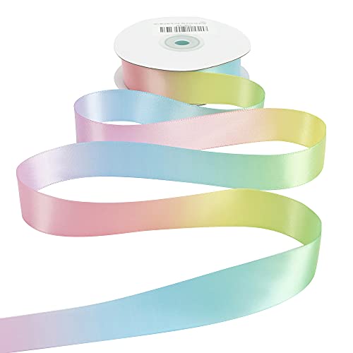 Pastel Ribbon Pastel Rainbow Ribbon 1 inch Rainbow Craft Ribbons Gift Satin Ribbons for Gift Wrapping Wedding Pride Party Birthday Party Decoration Making Hair Bows (75 Foot)