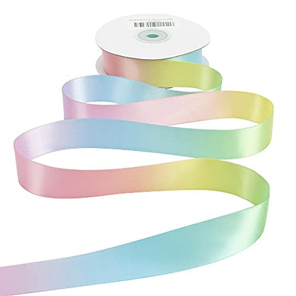 Pastel Ribbon Pastel Rainbow Ribbon 1 inch Rainbow Craft Ribbons Gift Satin Ribbons for Gift Wrapping Wedding Pride Party Birthday Party Decoration Making Hair Bows (75 Foot)