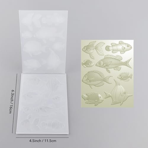 3D Embossing Folder for Card Making Fish Texture Pattern Plastic Embossing Folders for DIY Scrapbooking Photo Album Card Paper Craft Decoration Embossing Template Paper Card Embossing Stenci