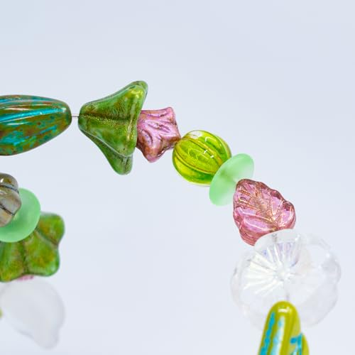 1.4oz (40g) Limited Mix of Czech Glass Beads, Hand Made Set Kit, Crystal AB Table Cut Hawaii Green Leaves Glass Beads Mix 002