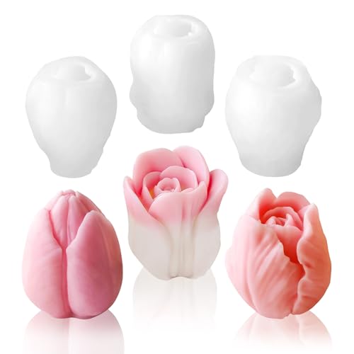 3 PCS Tulip Flower Silicone Molds 3D Floral Candle Mold for Soap