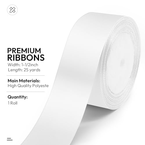 1-1/2" x 25 Yards White Satin Ribbon Crafts Gift Wrapping (75 Foot)
