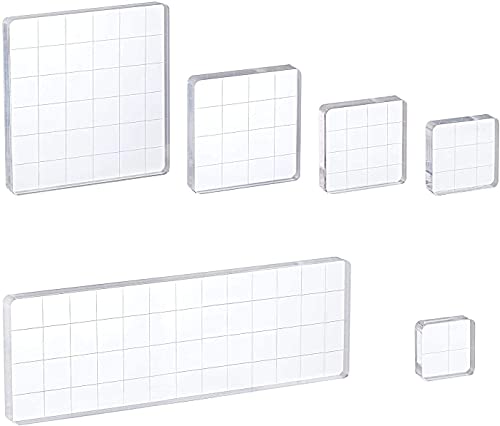 6 Pieces Acrylic Stamp Block Clear Stamping Tools Set with Grid Lines for Scrapbooking Crafts Card Making (6 Count)
