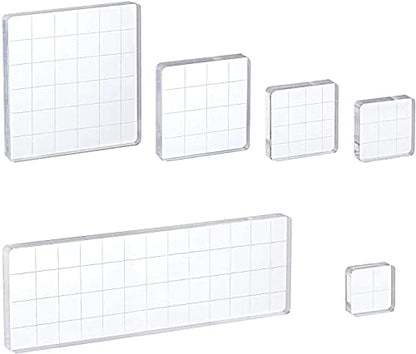 6 Pieces Acrylic Stamp Block Clear Stamping Tools Set with Grid Lines for Scrapbooking Crafts Card Making (6 Count)