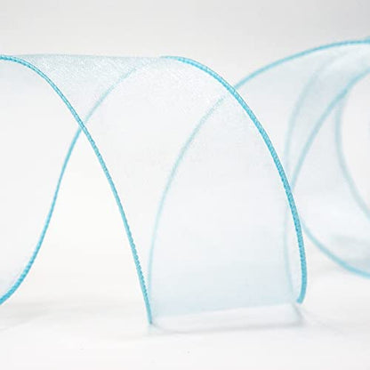 Sheer Organza Wired Ribbon 2.5" x 50 Yards Blue for Wedding Chair Bow Flora Bouquet Gift Wrapping Christmas Tree Home Decor Wreath (150 Foot)