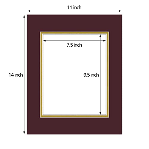 5 Pack Double mat 11x14 for 8x10 Photo Maroon Over Gold