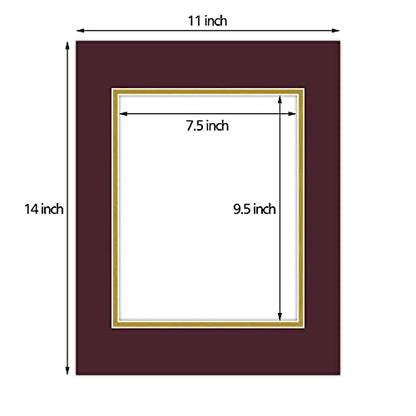 5 Pack Double mat 11x14 for 8x10 Photo Maroon Over Gold