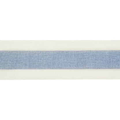 Blue and White Stripe Ribbon Wired 2.5 Inch Light Blue Burlap Ribbons with Ivory Stripe Edge Wreath Supplies (30 Foot)