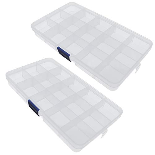 15 Grid Clear Plastic Organizer with Adjustable Dividers 2Pcs (2 Count)