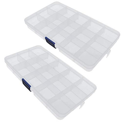 15 Grid Clear Plastic Organizer with Adjustable Dividers 2Pcs (2 Count)