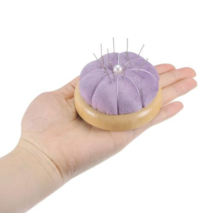 Wooden Base Pin Cushion Japanese Style Cute Needle Holder Pincushions Round for Sewing Quilting Needlework DIY Crafts