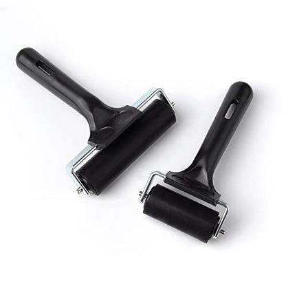 2Pcs Rubber Roller Brayer Rollers Hard Rubber 4 and 2.2 Inch for Printmaking