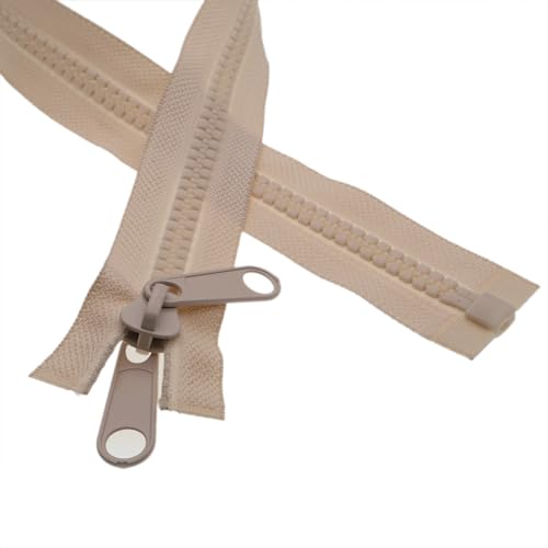 1PCS #10 96 Inch Heavy Duty Zippers for Sewing Separating Large Plastic Zippers Beige Tape with Double Pull Tab Slider