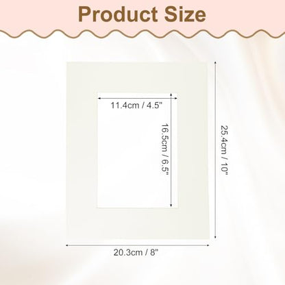 Picture Mats 8 x 10 for 5 x 7 Pictures Acid Free White Core Bevel Cut Frame Mattes for Display Art Measuring