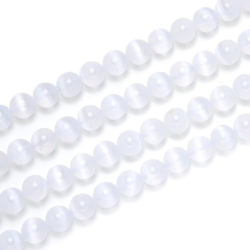 45pcs Adabele Natural White Selenite Crystal Gemstone Not Dyed 8mm Round Beads (47 Count)