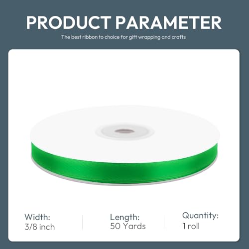 3 8" x 50 Yards Green Satin Ribbon Crafts Gift Wrapping (150 Foot)