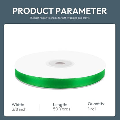 3 8" x 50 Yards Green Satin Ribbon Crafts Gift Wrapping (150 Foot)