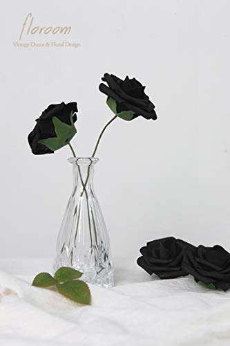 Artificial Flowers 50pcs Real Looking Black Foam Fake Roses with Stems for DIY Wedding Bouquets Centerpieces Arrangements Party Tables Home Halloween Decorations (50 Count)