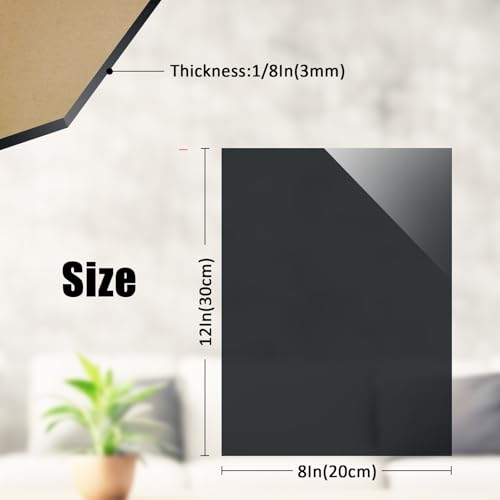 8×12In Clear Black Acrylic Sheet for Laser Cutting 3mm Thick Hard Laser Acrylic Sheet Black Pastic Sheet for Home Decor Sign (24 Sq Ft)