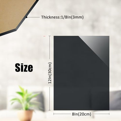 8×12In Clear Black Acrylic Sheet for Laser Cutting 3mm Thick Hard Laser Acrylic Sheet Black Pastic Sheet for Home Decor Sign (24 Sq Ft)