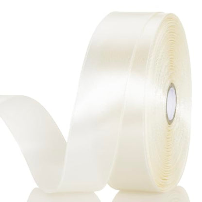 1 Inch Ivory Solid Satin Ribbon for Gift Wrapping