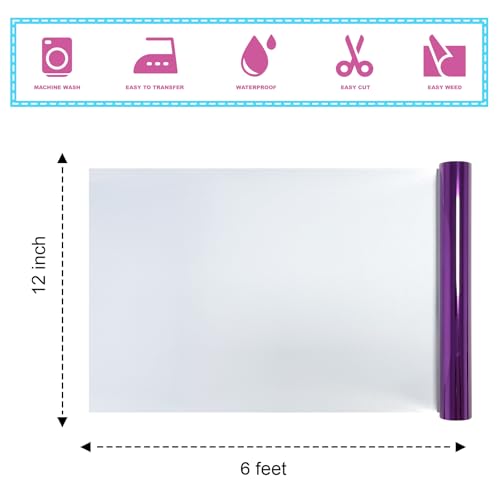 Metallic Foil Heat Transfer Vinyl Purple 12Inch*6FT Bundle Chrome HTV in Vibrant Colors for Stunning T